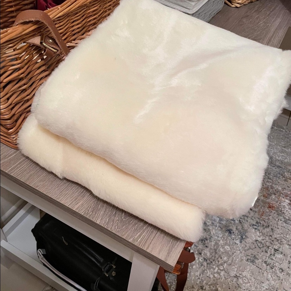 NWOT Handmade, ivory mink faux fur shawls, satin lining